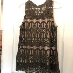 Olive green & tan lace dressy tank